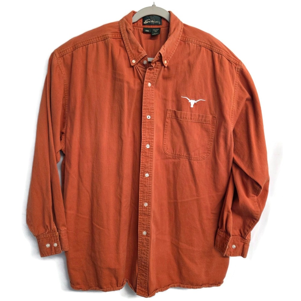 Sahara Mens XXL Longhorn Burnt Orange Cotton Twill Button Down Shirt USA Made